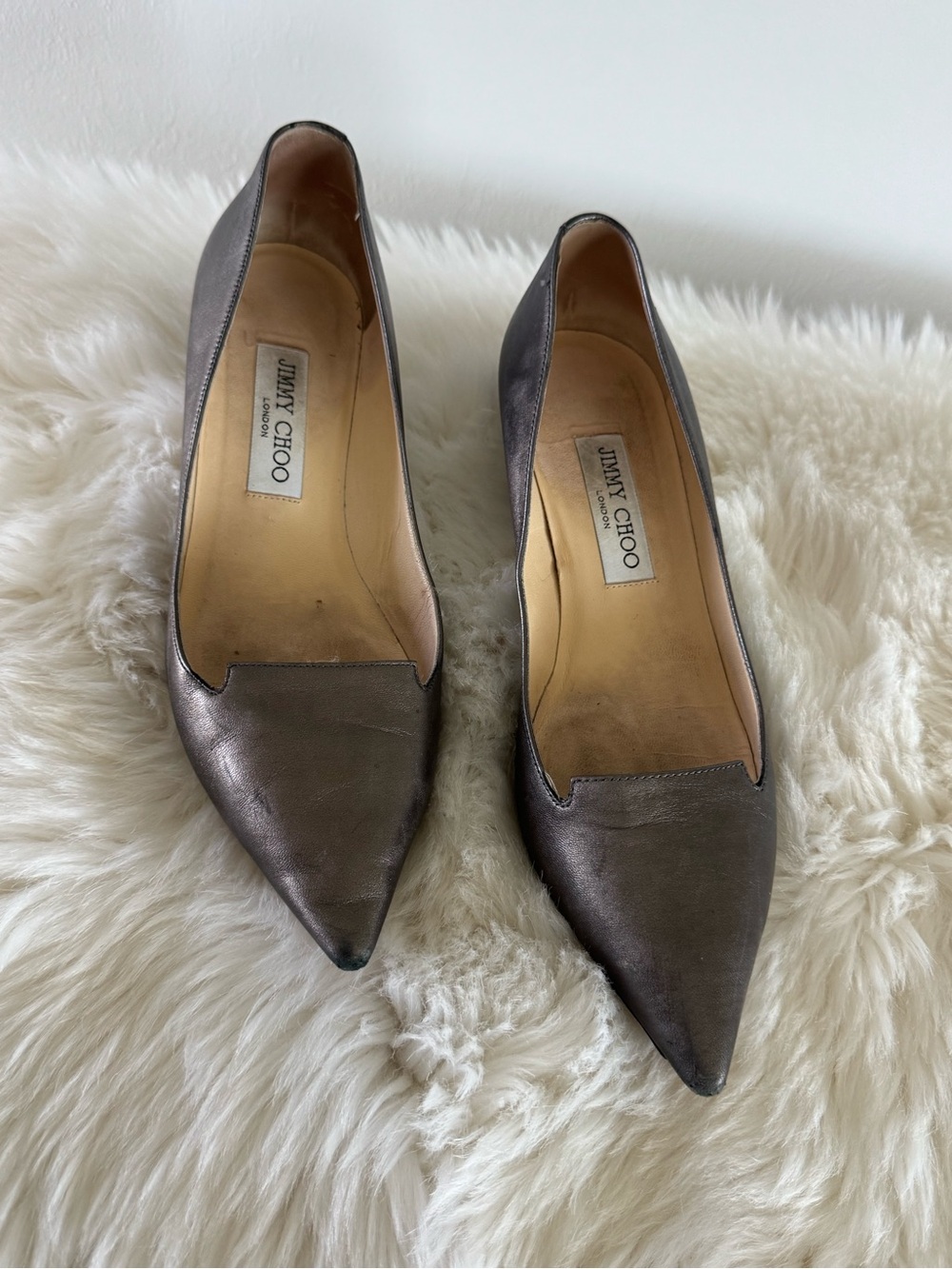 Jimmy Choo Gray Pointed Toe Suede Pumps